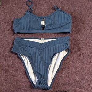 Blue Ribbed Bikini Set